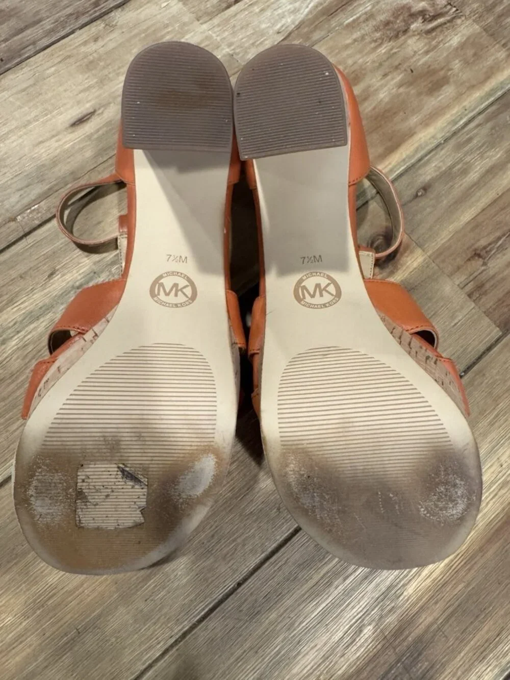 Michael Kors Mercer Platform Heels Cork & Leather Orange Women's Size 7 1/2